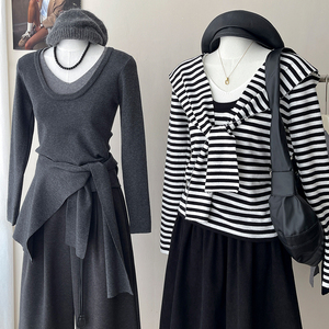 Áo len nữ màu sắc chính tả Hàn Quốc phong cách mới + Khăn Choàng mùa thu mùa đông tất cả các trận đấu Đan Áo nữ giản dị cổ điển áo 2 mảnh Bộ - Product Image 3