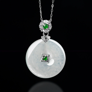 Colgante de Esmeralda Natural con Amuleto de la Paz - Plata S925 con Collar de Cuentas de Jade de Grado Hielo para Damas, Colgante de Jade - Product Image 2