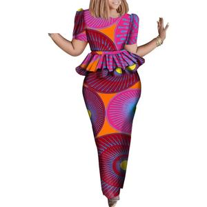 Ensemble africain 2 pièces pour femme, nouveau style <span class=keywords><strong>Bazin</strong></span> Riche, grande taille, Dashiki, imprimé floral, haut et <span class=keywords><strong>jupe</strong></span>, écologique, respirant, coupe ajustée - Product Image 2