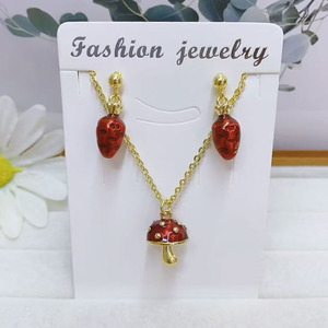 Gold CZ Pave Cherry Esmalte <span class=keywords><strong>Blackberry</strong></span> Peach Durian Fruit Charms Pendiente y collar, Accesorios de mujer Conjuntos de joyería para mujer - Product Image 6