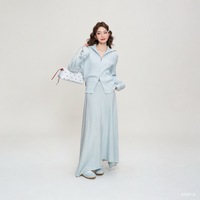 Ensemble de survêtement deux pièces en maille mélangée de rayonne avec logo personnalisé pour femme, veste zippée et pantalon large, tenue décontractée pour la maison et la rue