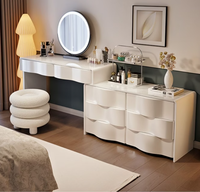 Table de maquillage moderne réglable en chêne massif écologique avec miroir éclairé par LED pour chambre à coucher, bureau de maquillage blanc avec miroir