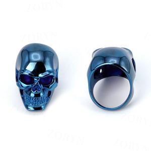 Anillo de Calavera Gótico de Acero Inoxidable 316 con Baño Azul para Hombre, Ojo Púrpura de Alto Brillo, Joyería Atrevida y Rebelde para Motociclistas, Punk, HipHop - Product Image 1