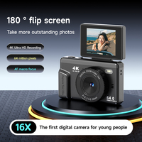 Appareil photo numérique pratique 64MP, enregistrement 4K 180° °   Appareil photo HD avec écran rotatif, zoom numérique 16X, flash LED, transmission OTG, autofocus