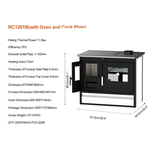 RC1201B Stufa <span class=keywords><strong>a</strong></span> <span class=keywords><strong>Legna</strong></span> in Stile Europeo Moderno con Piastra di Cottura per Cucinare <span class=keywords><strong>e</strong></span> Riscaldare, Caminetto <span class=keywords><strong>a</strong></span> <span class=keywords><strong>Legna</strong></span> - Product Image 3