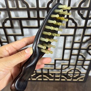 Purple Sandalwood Ram's Horn Scalp <b>Massage</b> Comb With Curved Handle And Insert Teeth For <b>Head</b> Meridians 15-20Cm - Product Image 4