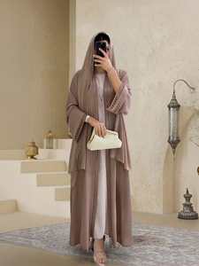 Nueva Abaya Abierta para Eid con Encaje, Cuello Redondo, Mangas Largas, Tela de Poliéster de Alta Calidad, Ropa Musulmana Modesta para Verano y Primavera, Abrigo, Vestido Interior - Product Image 2