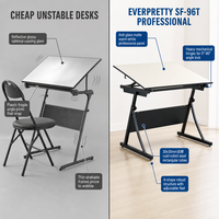 Bureau de dessin inclinable professionnel avec surface mate anti-reflet pour studio de conception technique, fournitures pour projets institutionnels