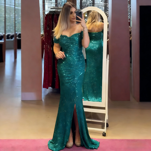 Горячая распродажа: Женское сексуальное блестящее платье для выпускного вечера с разрезом и пайетками, длиной в пол - Product Image 5