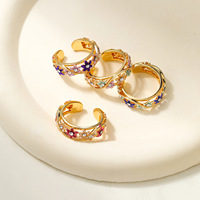 Bague artisanale cloisonné en émail, style fleur, or et cuivre, rétro, style cour, pour femme, vente en gros