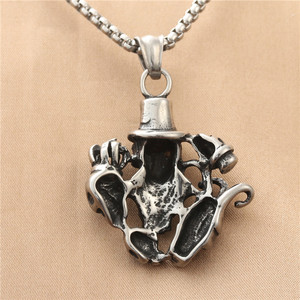 Yunnique Collier pour homme en acier inoxydable avec pendentif crâne de clown, design squelette rétro 190145 - Product Image 2