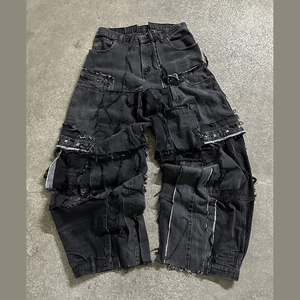 Benutzer definierte schwere Metall Design Hip Hop gestapelt übergroße Plus Size Jeans Distressed Black Jeans Hosen für Männer - Product Image 2