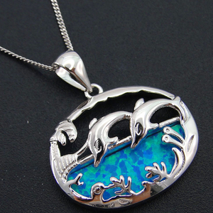Hawaiian Animal Jewelry 925 Sterling Silver Rhodium Plated Blue <b>Opal</b> Starfish Charm <b>Pendant</b> <b>Necklace</b> with Bezel Setting Gift - Product Image 2