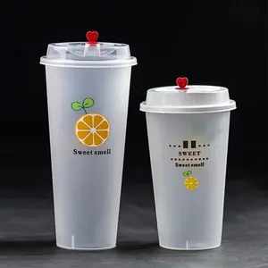 Milk Tea Cups Food Grade Smoothie Hot Cold Drinking Plastic PP Injection Milk Tea Cups Plastic Boba PP Tea Cups