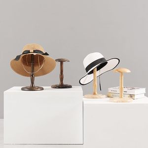 Rak Topi Meja Toko Ritel, Satu Tiang, Warna Coklat Vintage, Kayu Solid - Product Image 4