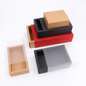 Экологически чистая коричневая коробка для ящиков из крафт-бумаги, роскошная раздвижная упаковочная коробка с пластиковым рукавом