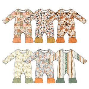Ropa Infantil Personalizada con Estampado de Flores Otoñales, 95% Algodón, 5% Elastano, Pijama para Bebés Niñas, Ropa de Dormir Linda al por Mayor para Recién Nacidos - Product Image 2