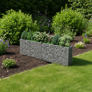Bac à plantes surélevé en gabion d'acier galvanisé argenté, grande taille, pour plantation en jardin - Product Image 2