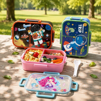 Boîte à bento en plastique scellée à 3 compartiments UV Cartoon Independent avec cuillère en PP 950 ml