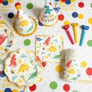 DAMAI Animal Kids Happy Birthday Party Supplies Dinosaur Pattern Petal Shape <b>Disposable</b> <b>Tableware</b> Paper Napkins Cups Plates - Product Image 1