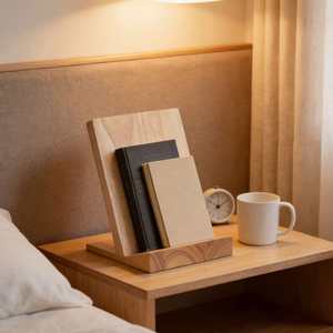 Wooden retro bookshelf, multi-functional desktop bookend, phone and <b>tablet</b> <b>stand</b>, sturdy, non-slip, simple study decoration. - Product Image 3