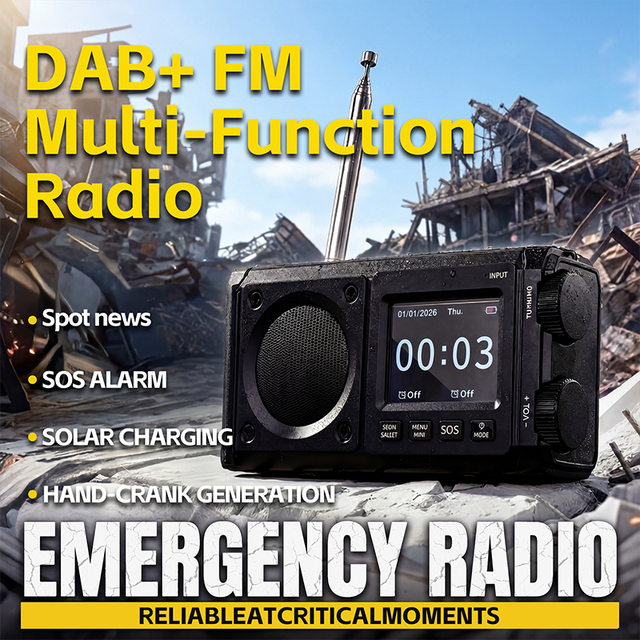 Dab+/FM Emergency Crank Solar Radio,with TFT Display,detachable Battery,SOS, Flashlight,power Bank for Outdoor Survival&camping