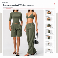 Set Olahraga Wanita Dingtai 2 Potong Lengan Sedang Celana Lebar Crop Top Berbahan Halus Pengontrol Perut Pengangkat Bokong Cepat Kering