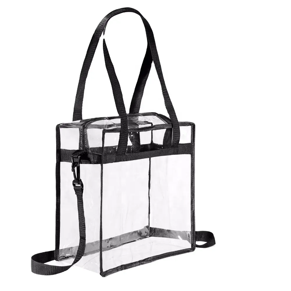 transparent Clear Bag Stadium Approved clear tote bag with zipper closure for work sports games Cross Body Messenger Shoulder Ba