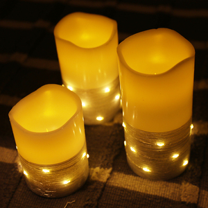 3 pièces de magnifiques bougies électriques sans flamme en plastique décoratives à <span class=keywords><strong>paillettes</strong></span>, bougies piliers commémoratives - Product Image 3