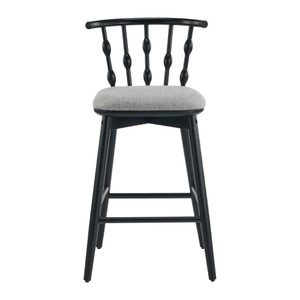 Doria Modern <b>Adjustable</b> Indoor Wooden Barstool with Black Finish and Grey Upholstery Set of 2 for Home <b>Bar</b> - Product Image 5
