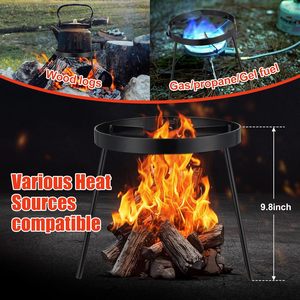 Support de cuisson sur trépied pour feu de camp, en acier au carbone noir, 9,8 pouces de hauteur, support pour foyer extérieur, pour camping et grillades - Product Image 2