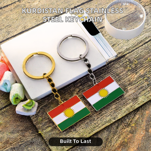 Porte-clés tendance en acier inoxydable émaillé plaqué or 18 carats avec pendentif carte émaillée du drapeau du Kurdistan - Product Image 2