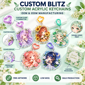 Porte-clés personnalisés en acrylique transparent avec paillettes, breloques découpées originales de personnages Chibi de jardin, OEM ODM - Product Image 4