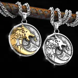 Fashion Trend Sirius Eclipse Moon Pendant Hip Hop Teen Biker Accessories Necklace Viking Stainless Steel Jewelry