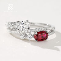 Rochime Trendy Starry Twin Stone Ring S925 Sterling Silver Rhodium Plated Fine Jewelry for Women