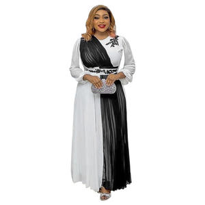 Robe en mousseline de soie décontractée grande taille tendance, robe de soirée élégante longue jusqu'au sol, robe maxi plissée en dentelle pour l'église avec ceinture - Product Image 4