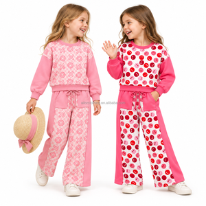 Conjunto de Yoga de 2 Piezas para Niñas, Top de Manga Larga con Cuello Redondo Acanalado y Pantalones Anchos con Paneles Laterales en Contraste, Venta al Por Mayor, MOQ Bajo - Product Image 4