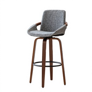 Sillas de Bar Estilo Retro Moderno de Mediados de Siglo, Tapicería de Tela y Estructura de Madera Maciza, Silla Alta de Bar - Product Image 2