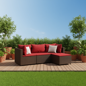 Compact <b>Patio</b> Lounge Set Brown PE Rattan Garden <b>Furniture</b> 4 Seater Outdoor Contemporary Weather Resistant <b>Wicker</b> Frame - Product Image 2