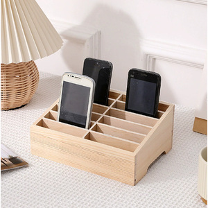 Wooden Desktop Multi Compartment Phone <b>Storage</b> Box Rectangle Standing Type Desk Organizer Neatening <b>Storage</b> - Product Image 2
