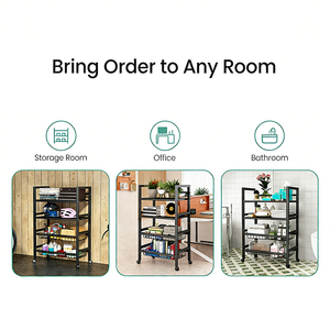 Chariot de rangement métallique personnalisé avec étagères grillagées amovibles et roues verrouillables – Organisateur domestique pour cuisine, salle de bain, bureau - Product Image 5