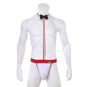 Combinaison sexy rayée en polyester pour <span class=keywords><strong>homme</strong></span> avec nœud papillon, grande poche, <span class=keywords><strong>string</strong></span>, pour soirée en boîte de nuit, serveur, spectacle sur scène - Product Image 3