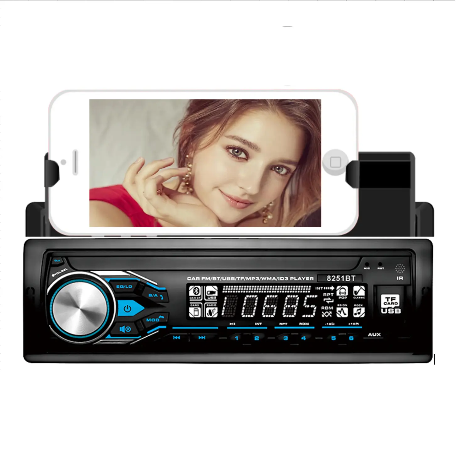 Autoradio Bluetooth IFreGo 1 DIN - FM, USB, TF, AUX - 7 Couleurs LED - Télécommande Incluse - Pour Voiture