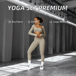 Conjunto Deportivo para Mujer de Alta Calidad, Transpirable, Sin Costuras, Top Corto de Manga Larga y Leggings para Yoga y Fitness - Product Image 2