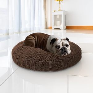 Customizable Logo Luxury Round Memory <b>Foam</b> Dog Bed - <b>Waterproof</b> Washable XL Curl Design with Soft Bolster Support, Bouclé Fabric - Product Image 1