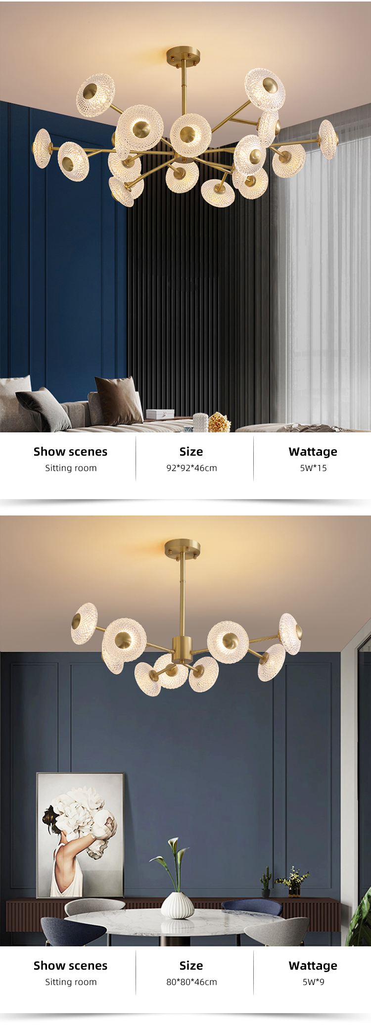 Nordic Golden Color Acrylic Decorative Modern Led Chandelier Pendant Lamp For Indoor Lighting