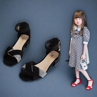 Chaussons d'été à strass pour enfants, chaussures de princesse à enfiler pour filles, pantoufles décontractées à talon épais et pompon pour enfants