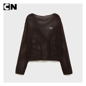 Suéter con Certificación GRS, Fabricante de Suéteres, Logotipo Personalizado, Mujer, 100% Algodón, Cuello Redondo, Manga Larga, Calado, Tejido de Ganchillo - Product Image 4