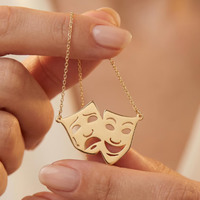 Collar con Máscara de Comedia y Tragedia, Regalo para Amantes del Teatro, Chapado en Oro de 18K, Colgante con Símbolo Dramático, Joyería Fina, Regalo para Actor