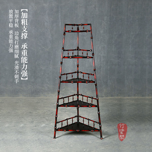 Handmade Bamboo Triangular Display Shelf Freestanding Tea Rack Storage Ornament With Reinforced Support Strong Load Capacity - Product Image 1
